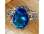 Безупречная овальной огранки синий и белый сапфир и морганит драгоценные камни пробы кольцо размер 8