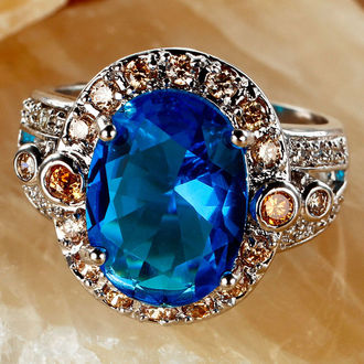 Безупречная овальной огранки синий и белый сапфир и морганит драгоценные камни пробы кольцо размер 8